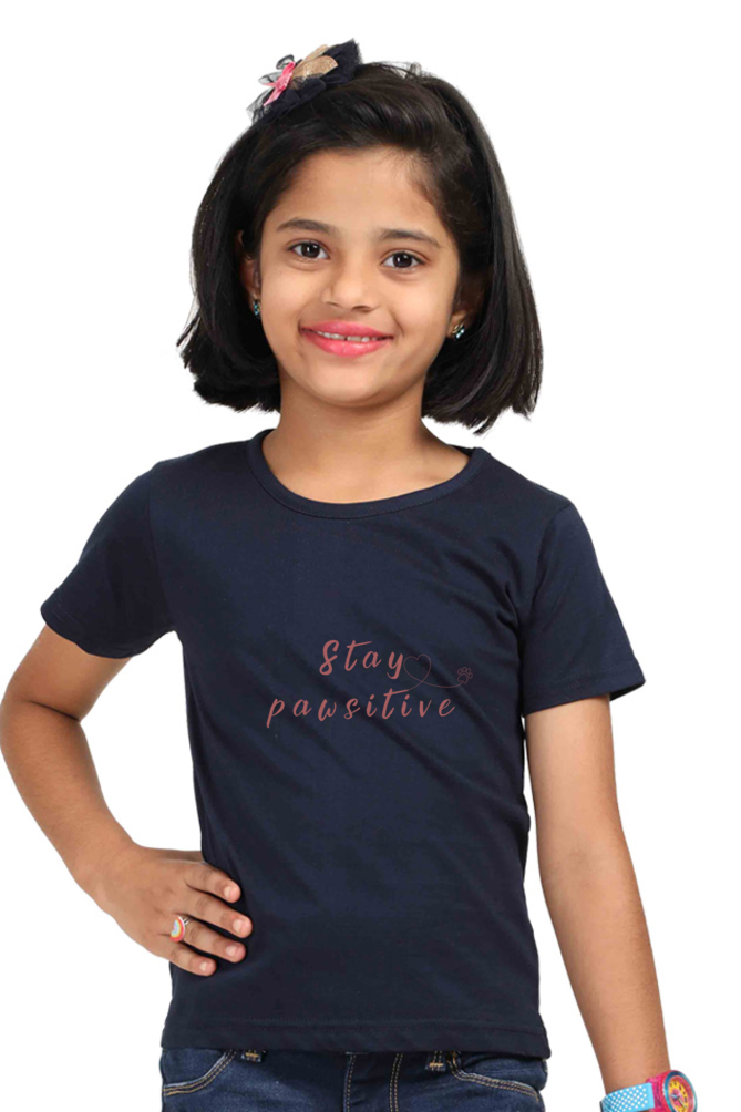 Stay Pawsitive Girls Graphic Printed T-Shirt