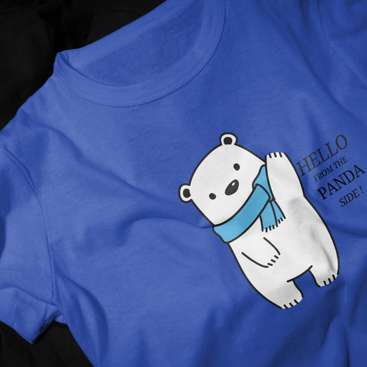 Hello from the Panda Side Girls Graphic Printed T-shirt