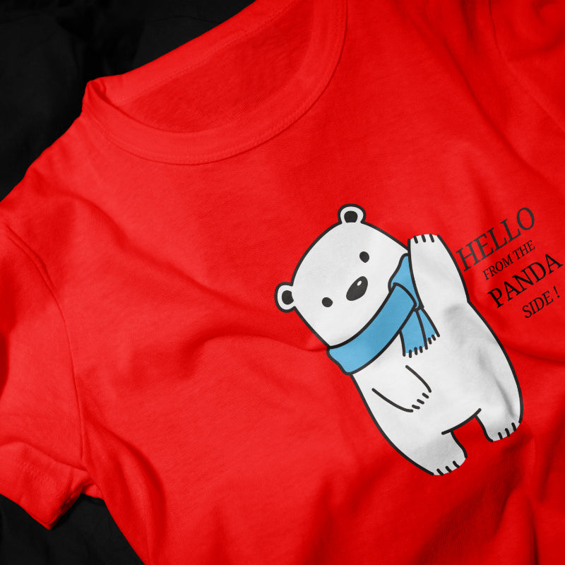 Hello from the Panda Side Girls Graphic Printed T-shirt